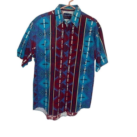 Vtg WRANGLER X-Long Tails Aztec Western Pearl Snap Button Down Shirt 80s 90s Siz - Picture 1 of 4